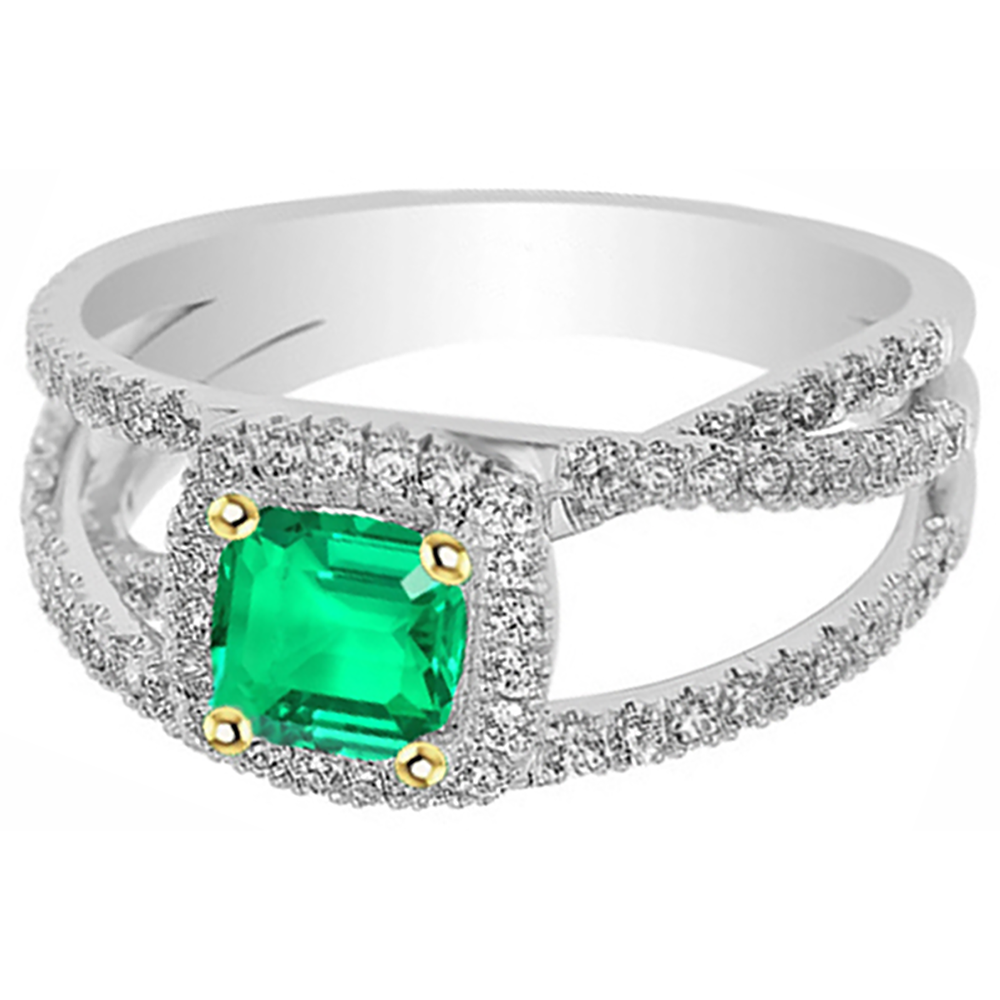 Natural Real ( Not Lab Grown ) Birthstone Halo Green Emerald GIA Ring Trendy Ladies Jewelry