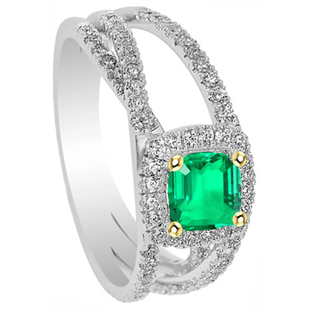 Natural Real ( Not Lab Grown ) Birthstone Halo Green Emerald GIA Ring Trendy Ladies Jewelry