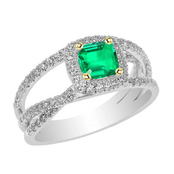 Birthstone Halo Green Emerald Ring Trendy Ladies Jewelry