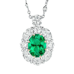 Natural Real ( Not Lab Grown ) Birthstone Gemstone Necklace Halo Green Emerald GIA Pendant