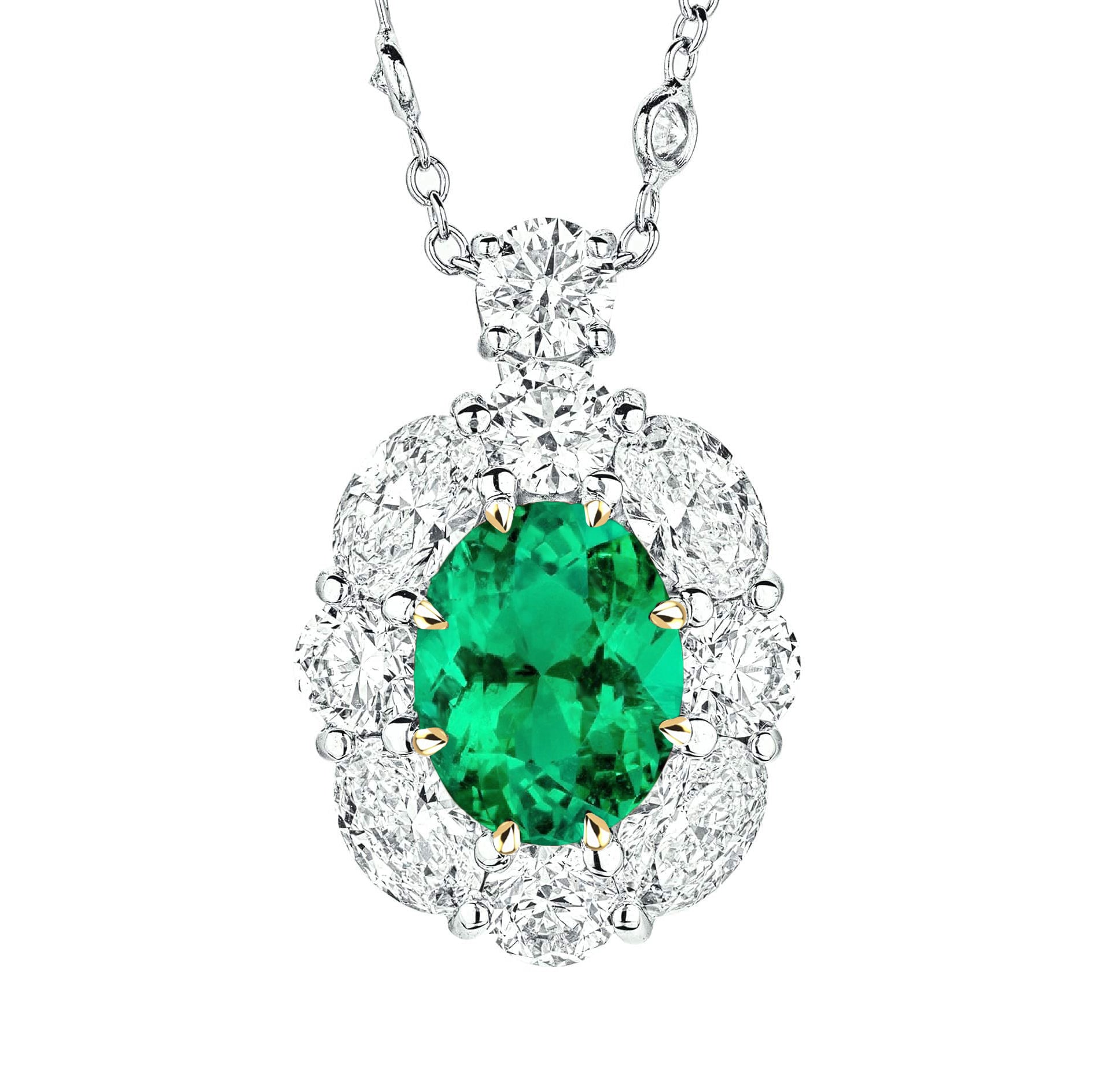 Birthstone Gemstone Necklace Halo Green Emerald Pendant