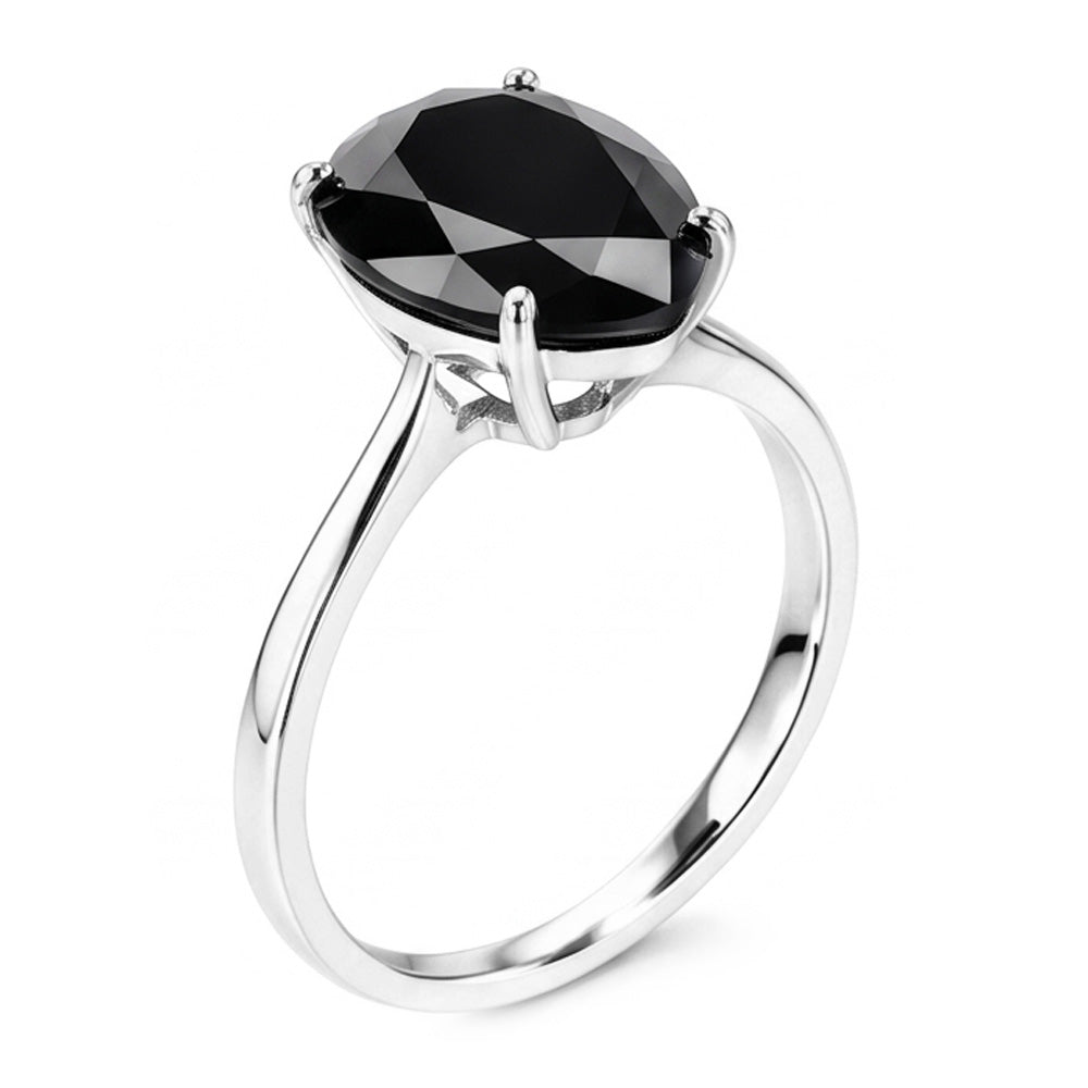 Black Diamond Engagement Ring 3.5 Carat Natural Pear Solitaire Cathedral 14K White Gold