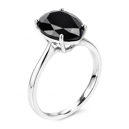 Black Diamond Engagement Ring 3.5 Carat Natural Pear Solitaire Cathedral 14K White Gold