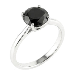Black Diamond Engagement Ring 3.5 Carat Real Round Solitaire Plain 14K White Gold