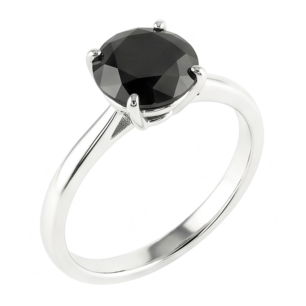 Black Diamond Engagement Ring 3.5 Carat Real Round Solitaire Plain 14K White Gold