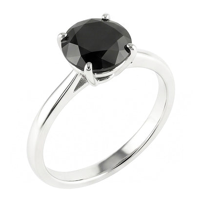 Black Diamond Engagement Ring 3.5 Carat Real Round Solitaire Plain 14K White Gold