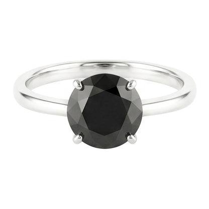 Black Diamond Engagement Ring 3.5 Carat Real Round Solitaire Plain 14K White Gold