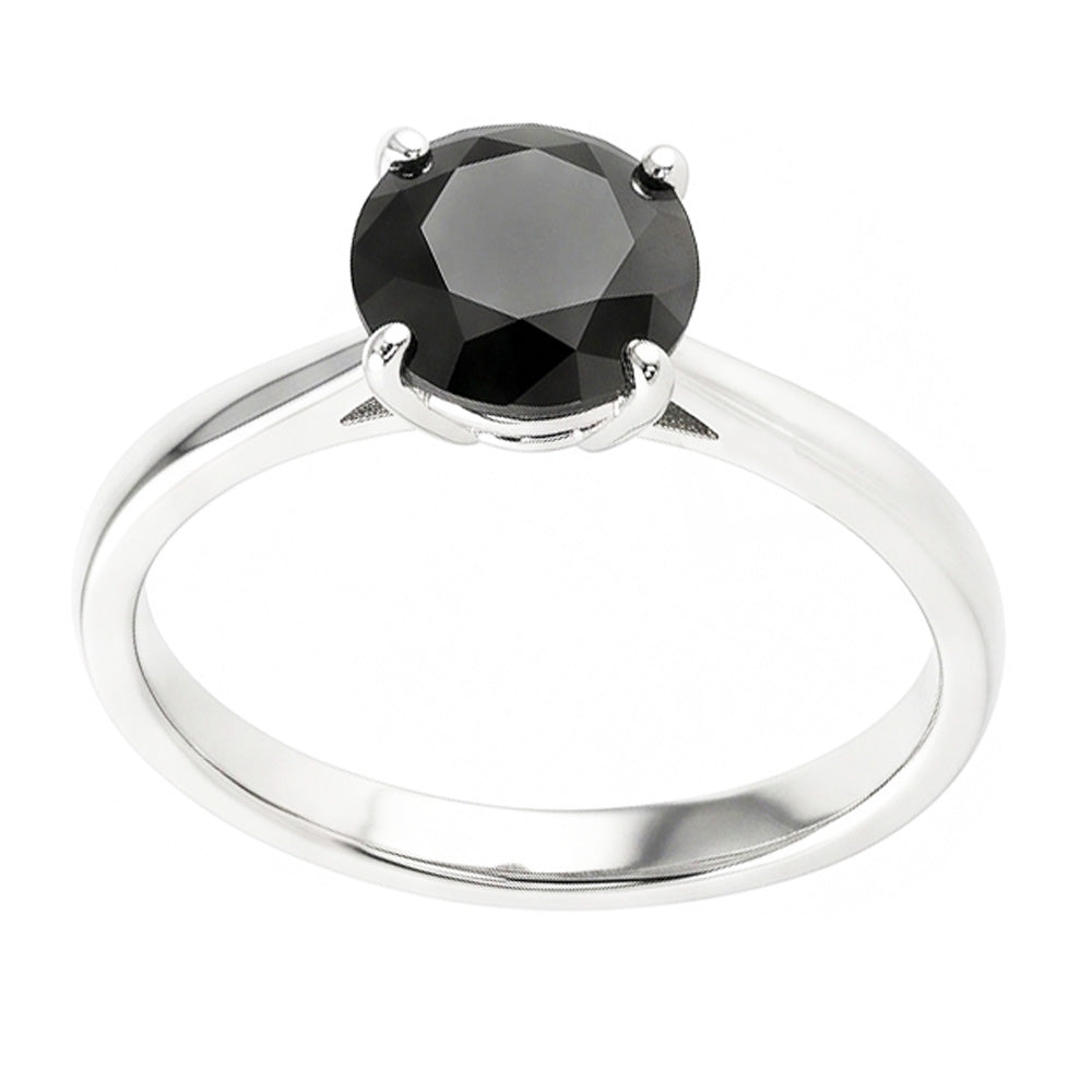 Black Diamond Engagement Ring 3.5 Carat Real Round Solitaire Plain 14K White Gold