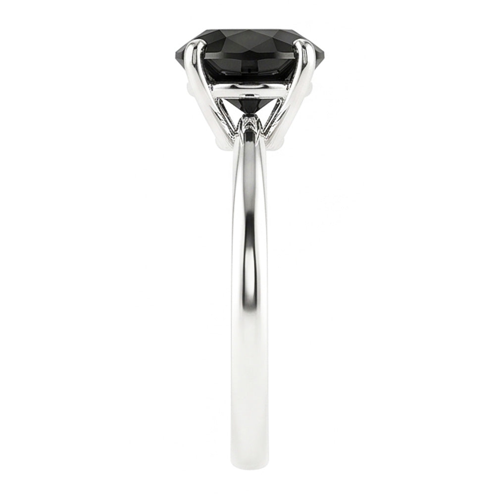 Black Diamond Engagement Ring 3.5 Carat Real Round Solitaire Plain 14K White Gold