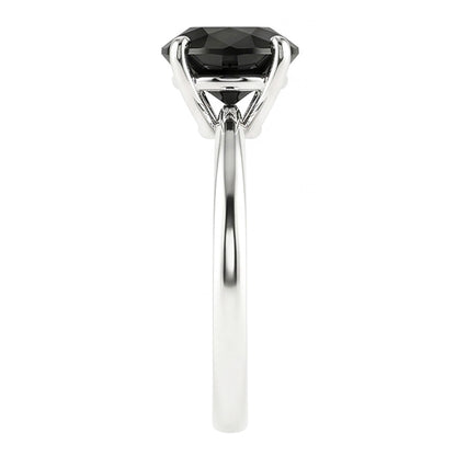 Black Diamond Engagement Ring 3.5 Carat Real Round Solitaire Plain 14K White Gold