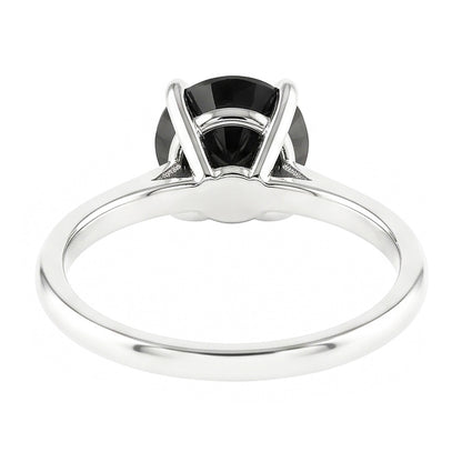 Black Diamond Engagement Ring 3.5 Carat Real Round Solitaire Plain 14K White Gold
