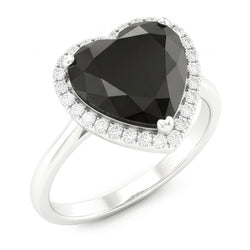Black Diamond Engagement Ring 3 Carat Real Heart Halo Plain 14K White Gold