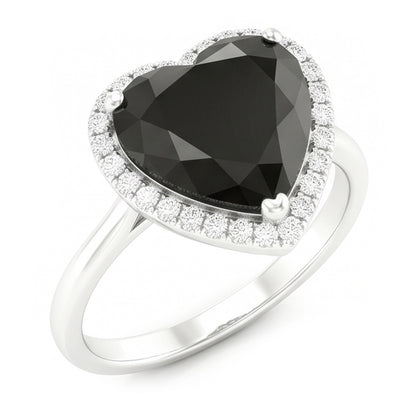 Black Diamond Engagement Ring 3 Carat Real Heart Halo Plain 14K White Gold