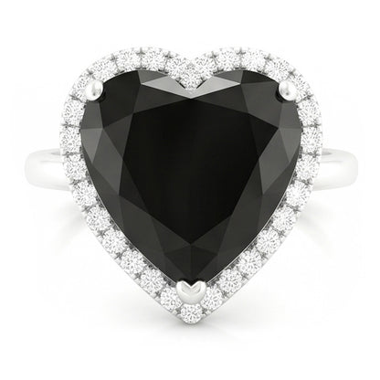Black Diamond Engagement Ring 3 Carat Real Heart Halo Plain 14K White Gold