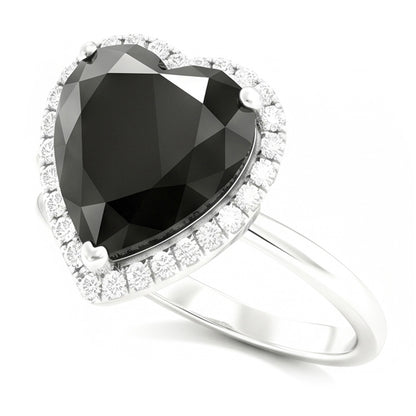 Black Diamond Engagement Ring 3 Carat Real Heart Halo Plain 14K White Gold