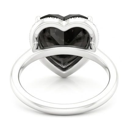 Black Diamond Engagement Ring 3 Carat Real Heart Halo Plain 14K White Gold