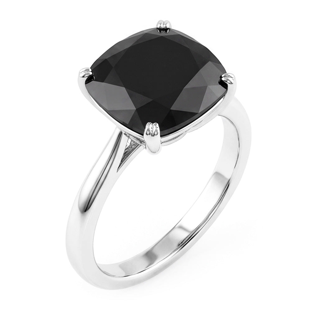 Black Diamond Engagement Ring 5 Carat Real Cushion Solitaire Knife Edge 14K White Gold
