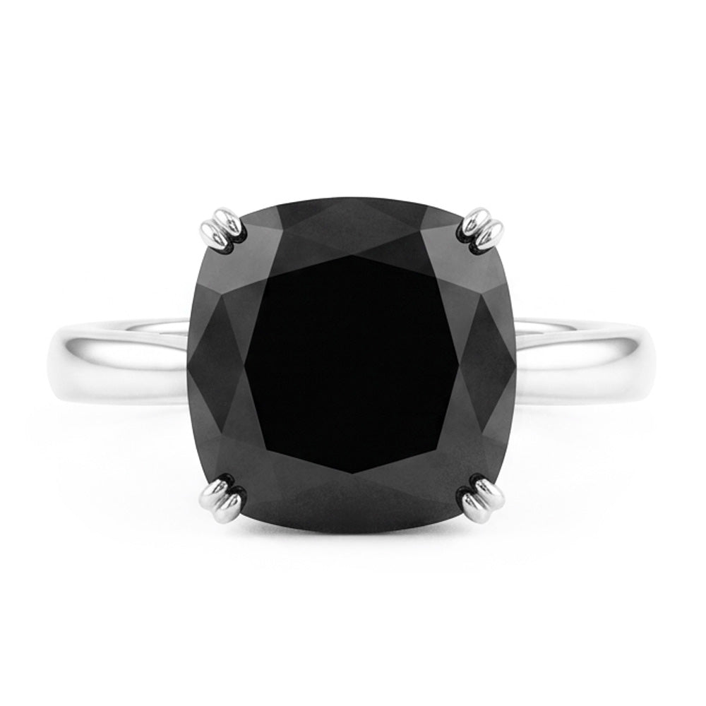 Black Diamond Engagement Ring 5 Carat Real Cushion Solitaire Knife Edge 14K White Gold