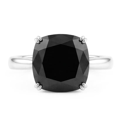 Black Diamond Engagement Ring 5 Carat Real Cushion Solitaire Knife Edge 14K White Gold