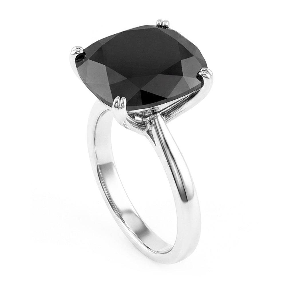 Black Diamond Engagement Ring 5 Carat Real Cushion Solitaire Knife Edge 14K White Gold