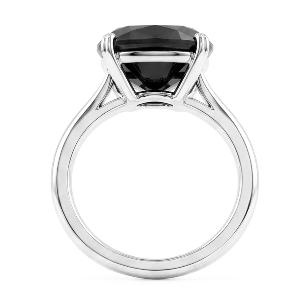 Black Diamond Engagement Ring 5 Carat Real Cushion Solitaire Knife Edge 14K White Gold