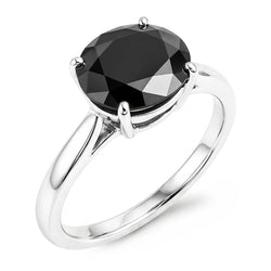 Black Diamond Engagement Ring 5 Carat Real Oval Solitaire Tapered 14K White Gold