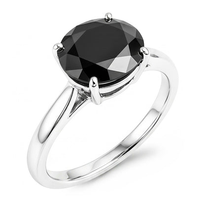 Black Diamond Engagement Ring 5 Carat Real Oval Solitaire Tapered 14K White Gold