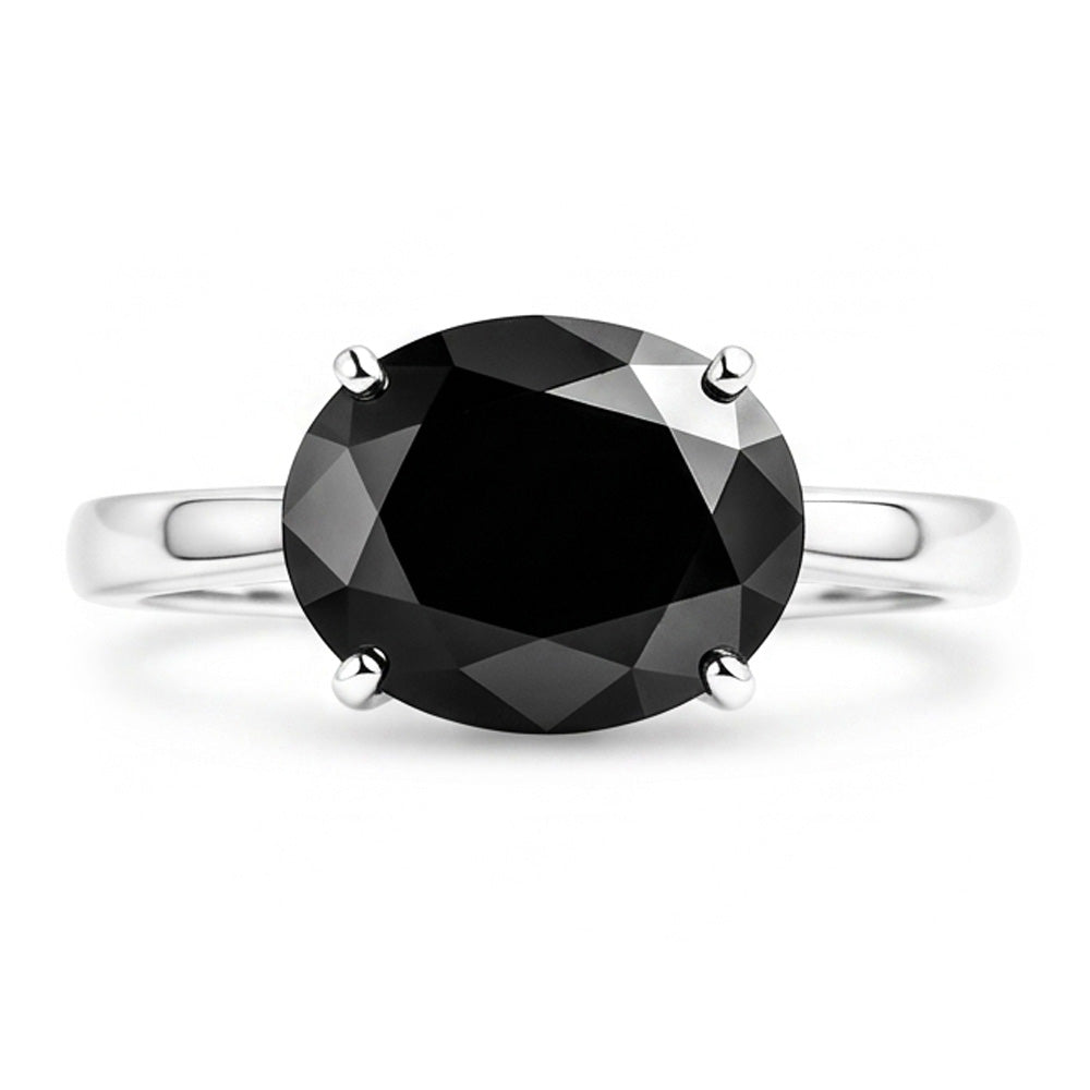 Black Diamond Engagement Ring 5 Carat Real Oval Solitaire Tapered 14K White Gold
