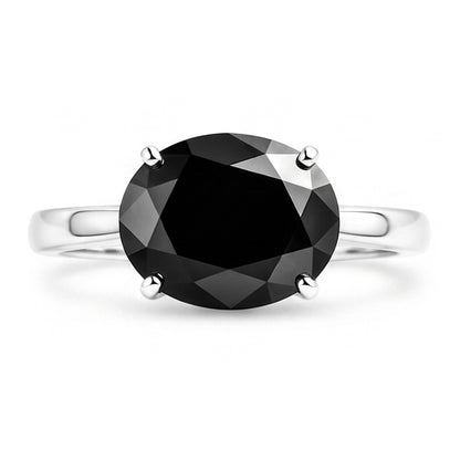 Black Diamond Engagement Ring 5 Carat Real Oval Solitaire Tapered 14K White Gold