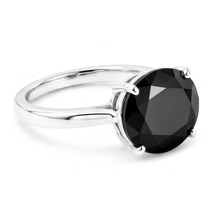 Black Diamond Engagement Ring 5 Carat Real Oval Solitaire Tapered 14K White Gold