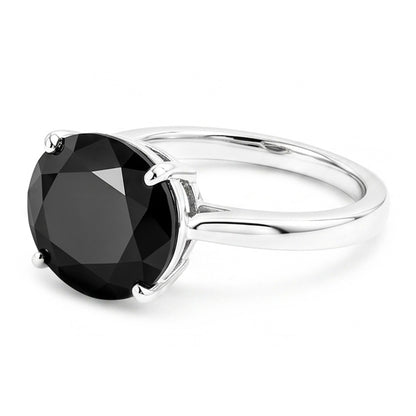 Black Diamond Engagement Ring 5 Carat Real Oval Solitaire Tapered 14K White Gold