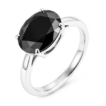 Black Diamond Engagement Ring 5 Carat Real Oval Solitaire Tapered 14K White Gold