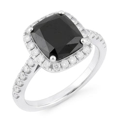 Black Diamond Engagement Ring 5 Carat Real Radiant Halo 14K White Gold