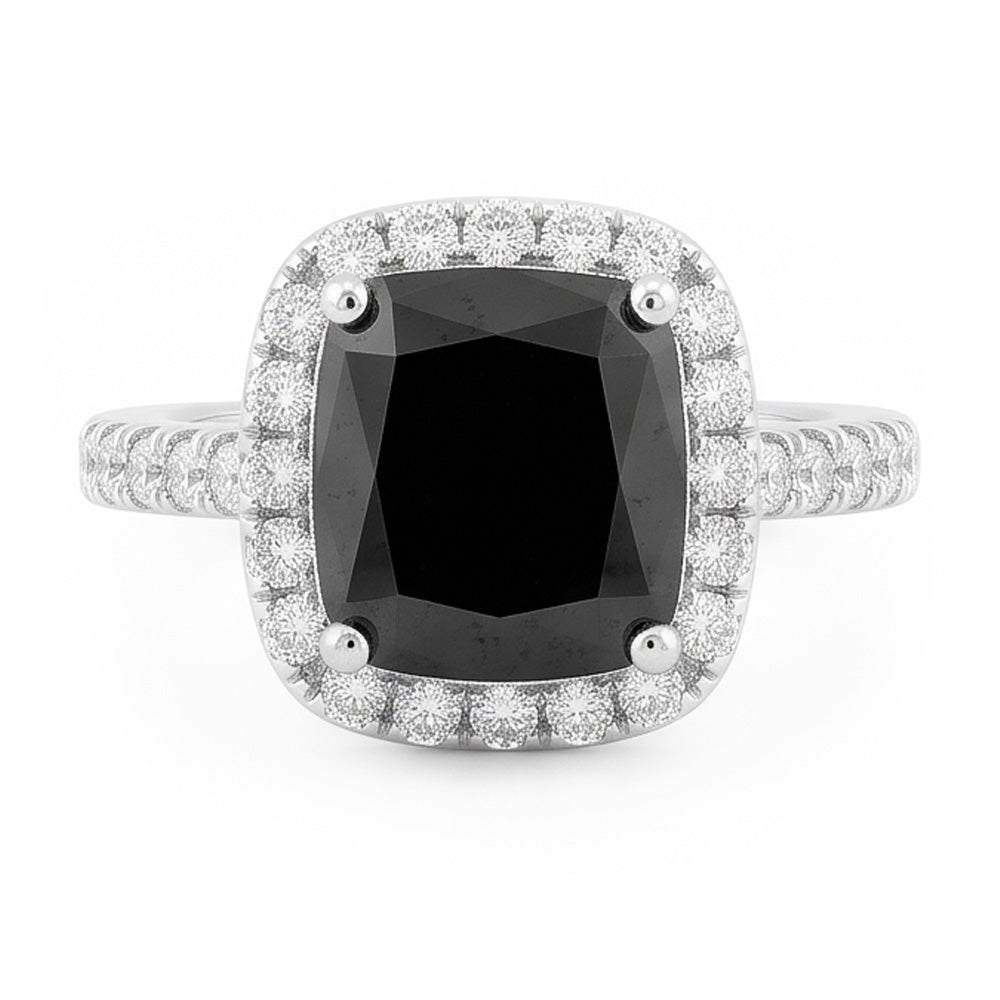 Black Diamond Engagement Ring 5 Carat Real Radiant Halo 14K White Gold