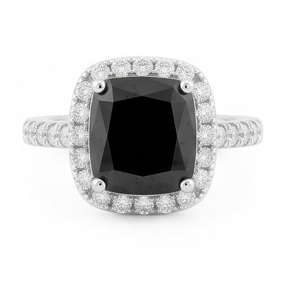 Black Diamond Engagement Ring 5 Carat Real Radiant Halo 14K White Gold
