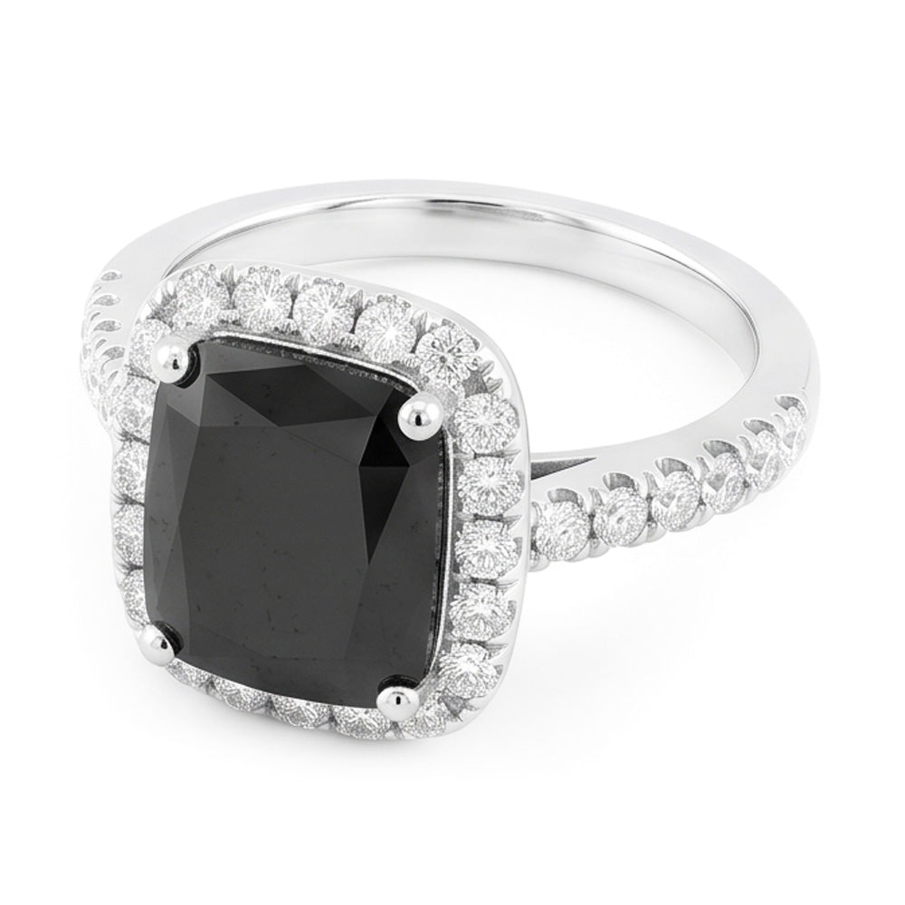 Black Diamond Engagement Ring 5 Carat Real Radiant Halo 14K White Gold