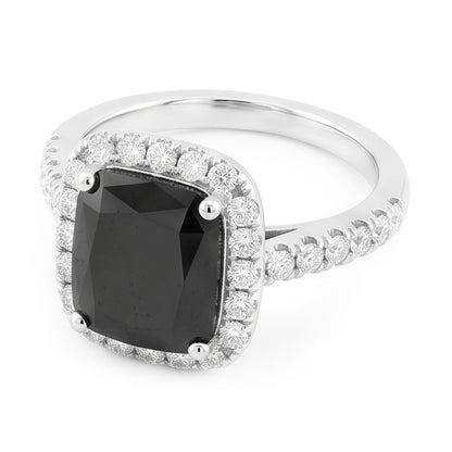 Black Diamond Engagement Ring 5 Carat Real Radiant Halo 14K White Gold