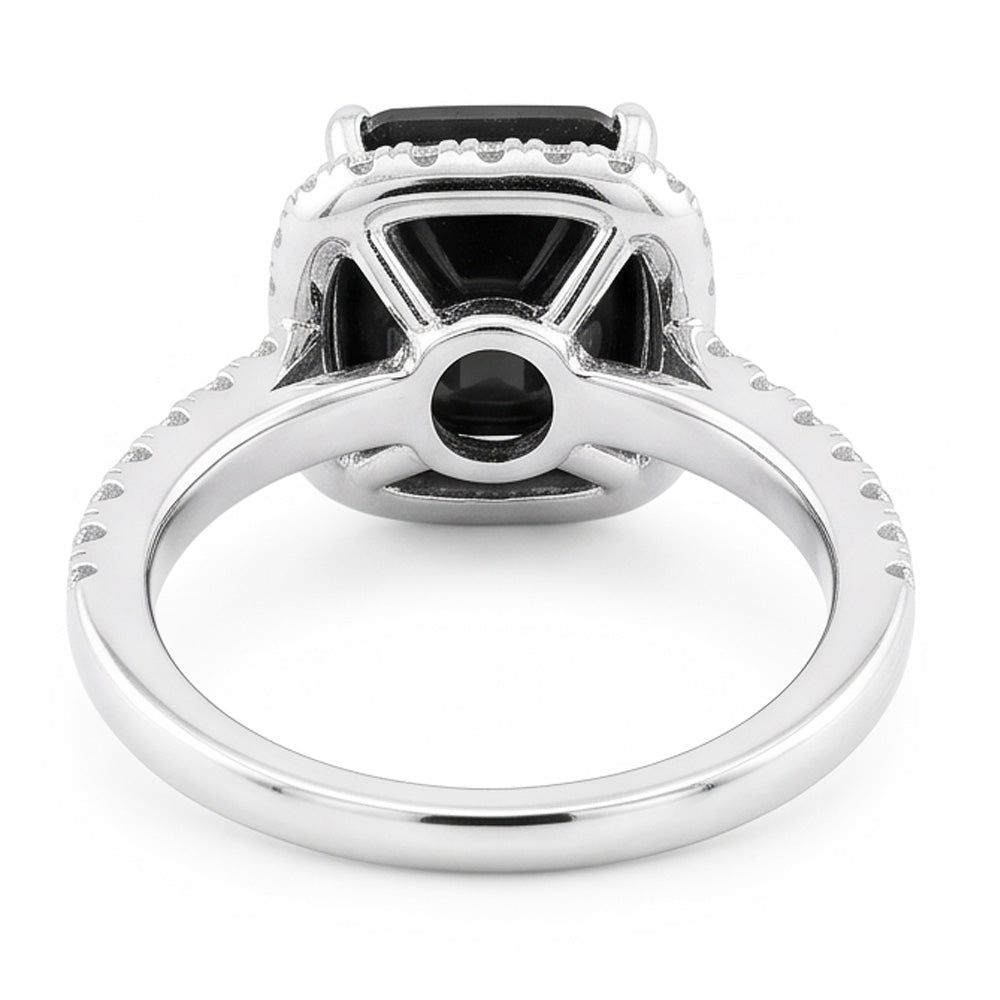 Black Diamond Engagement Ring 5 Carat Real Radiant Halo 14K White Gold