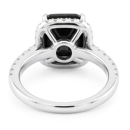 Black Diamond Engagement Ring 5 Carat Real Radiant Halo 14K White Gold