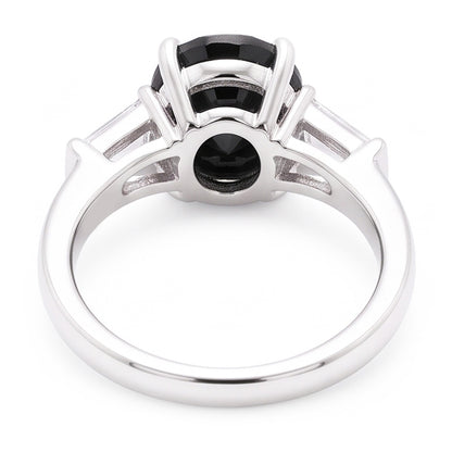 Black Diamond Gold Ring 3.6 Carat Natural Oval Baguette Three Stone 14K White