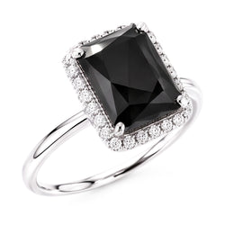 Black Diamond Jewellery 3.5 Carat Real Radiant Halo Ring 14K White Gold