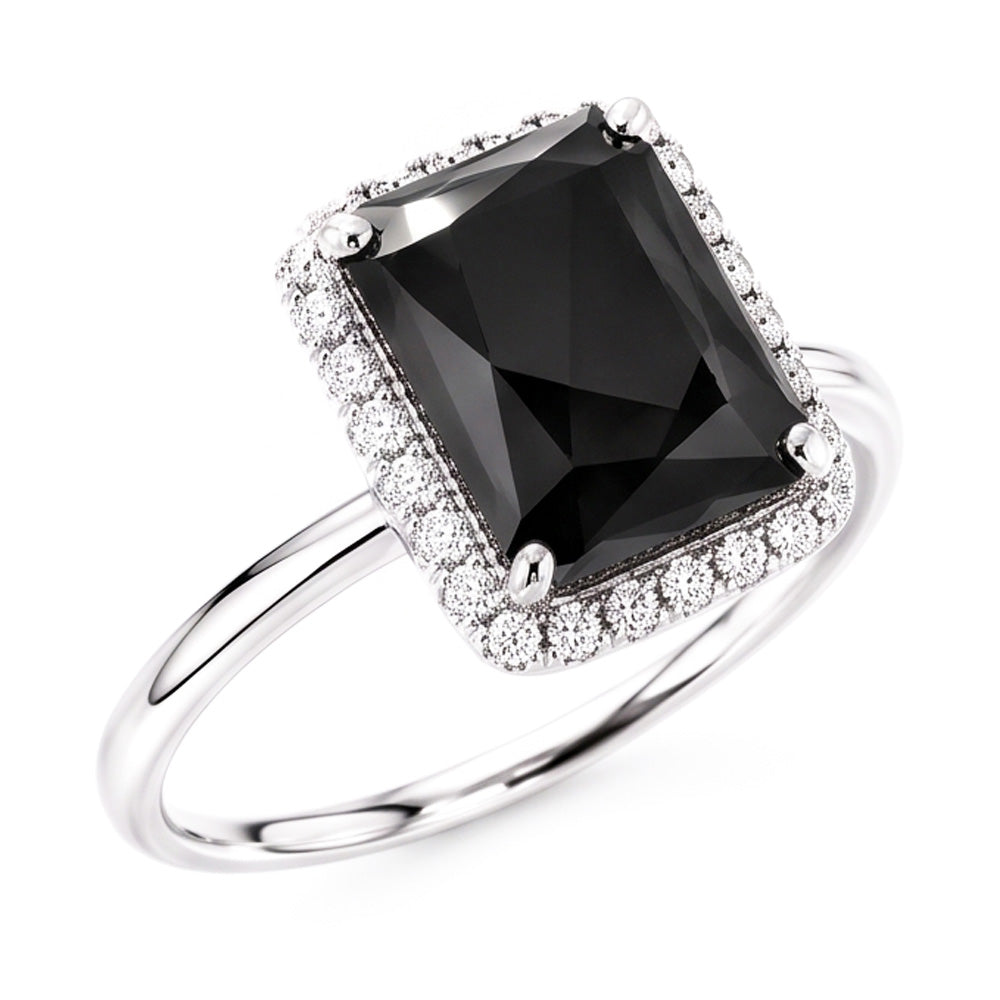 Black Diamond Jewellery 3.5 Carat Real Radiant Halo Ring 14K White Gold