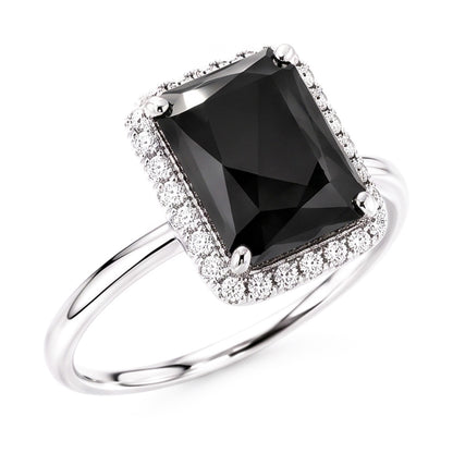 Black Diamond Jewellery 3.5 Carat Real Radiant Halo Ring 14K White Gold