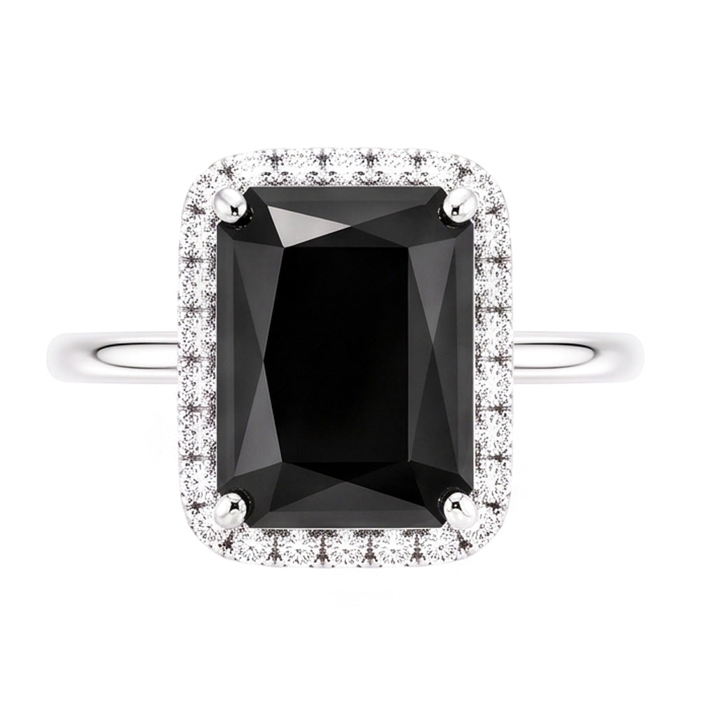 Black Diamond Jewellery 3.5 Carat Real Radiant Halo Ring 14K White Gold