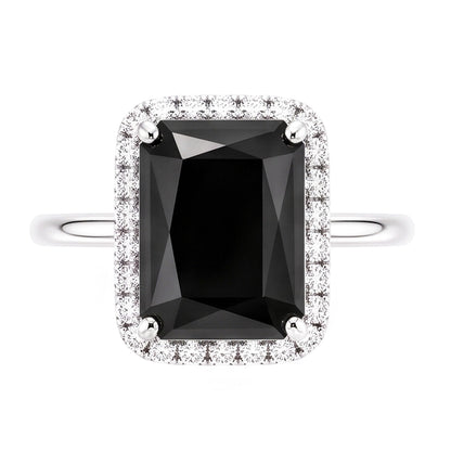 Black Diamond Jewellery 3.5 Carat Real Radiant Halo Ring 14K White Gold