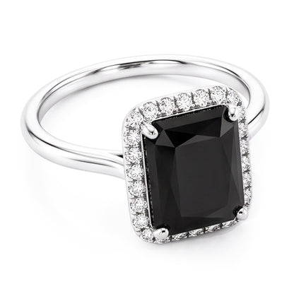 Black Diamond Jewellery 3.5 Carat Real Radiant Halo Ring 14K White Gold