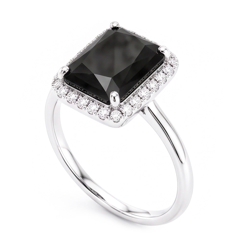 Black Diamond Jewellery 3.5 Carat Real Radiant Halo Ring 14K White Gold