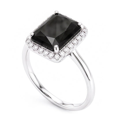 Black Diamond Jewellery 3.5 Carat Real Radiant Halo Ring 14K White Gold