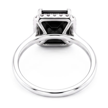 Black Diamond Jewellery 3.5 Carat Real Radiant Halo Ring 14K White Gold