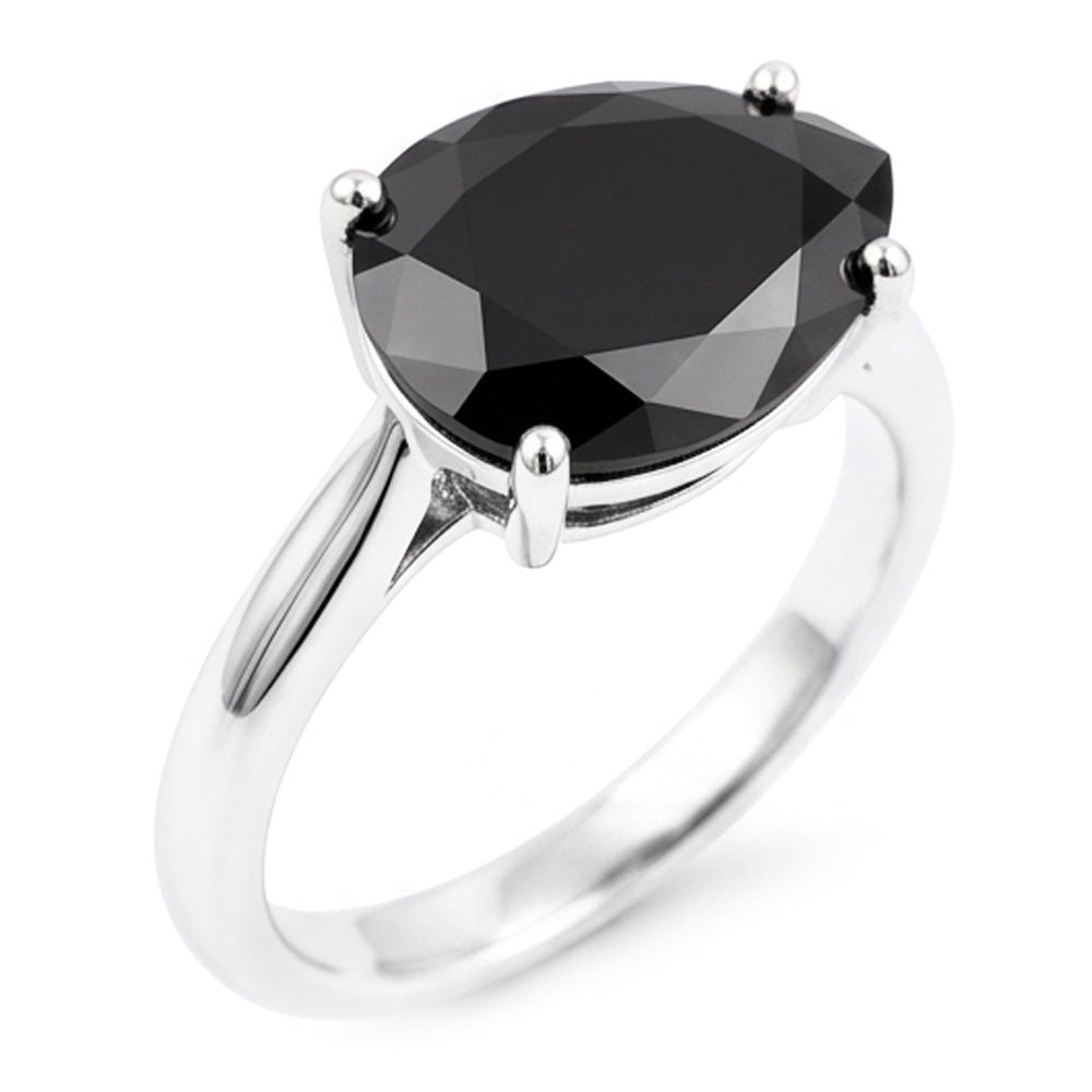 Black Diamond Jewellery 5 Carat Genuine Pear Solitaire Knife Edge Ring 14K White Gold